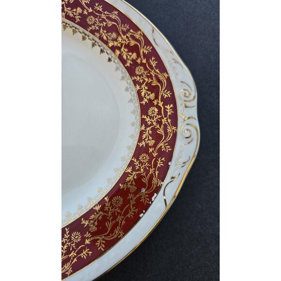Vintage Craftsman Dinnerware Oval Platter Red Gold Floral 13" USA 18K Carat Gold - Picture 3 of 9